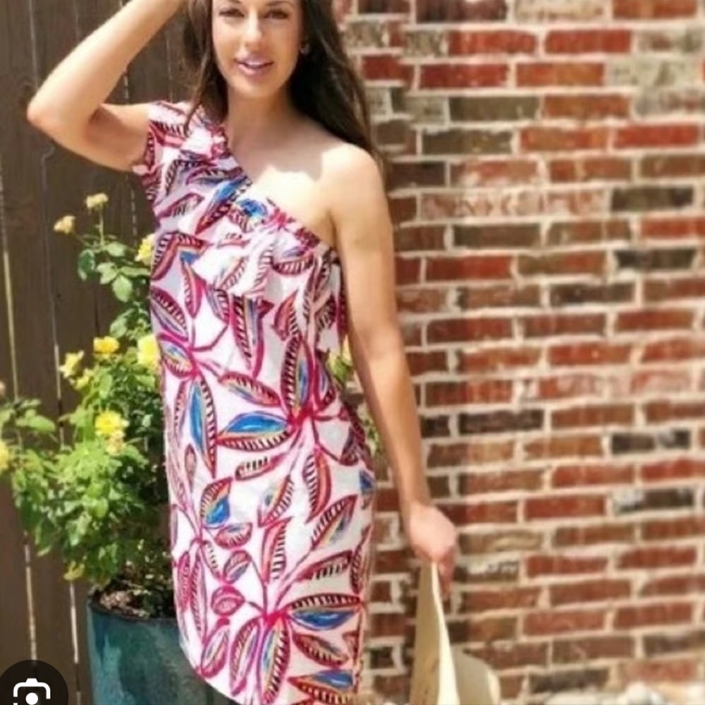 J Crew  One-Shoulder Linen Blend  Leaf Print Dress Size XS